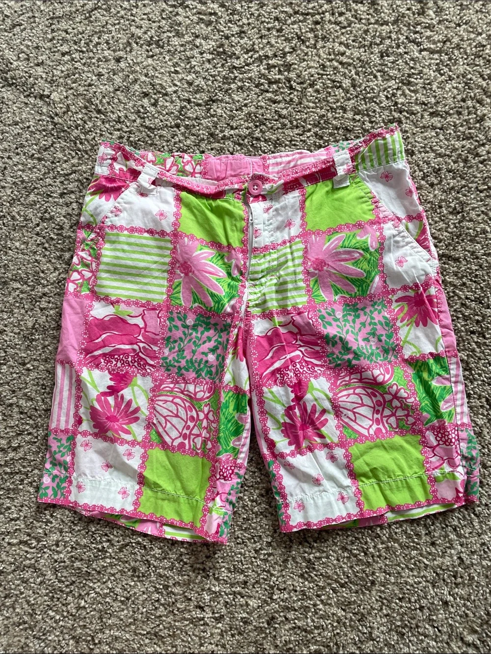 Lilly Pulitzer Pink & Green Patchwork Floral Bermuda Shorts